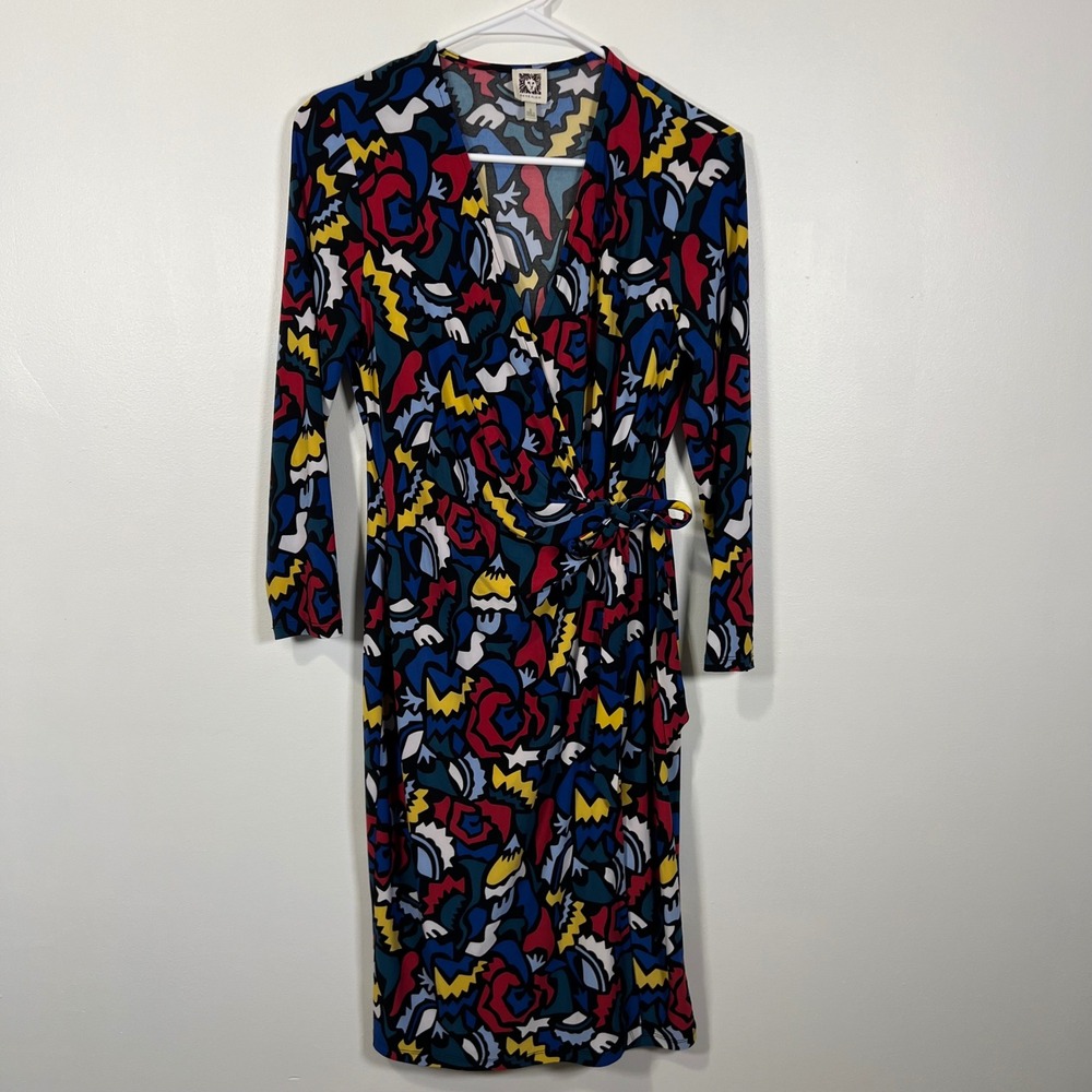 Anne Klein Women's Abstract Geometric Print Faux Wrap Jersey Dress Multi Small